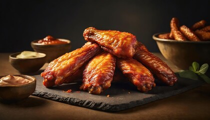 Succulent Barbecued Chicken Wings on Slate Plate