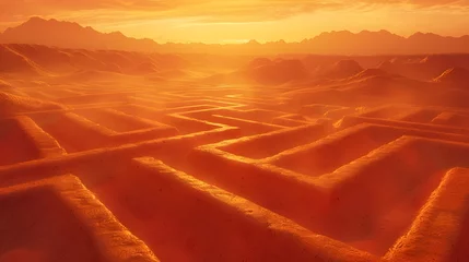 Foto op Aluminium Dramatic Desert Dunes Bathed in Warm Twilight Glow - Captivating Cinematic Landscape with Rendering and Minimalist Aesthetic © lertsakwiman