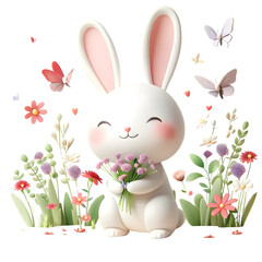 3d bunny in flower field