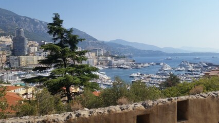 Aerial view of Port Hercule, marina and harbor for boats, luxury yachts and cruise ships in...