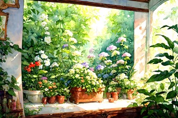 Window with flowers , 꽃이 핀 창문