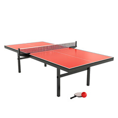 Ping pong table, rackets and ball on white background 3D illustration - obrazy, fototapety, plakaty