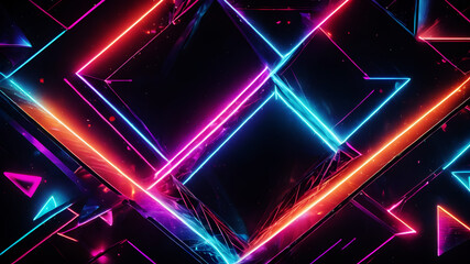Create an abstract background using interlocking triangles in vibrant neon colors - obrazy, fototapety, plakaty