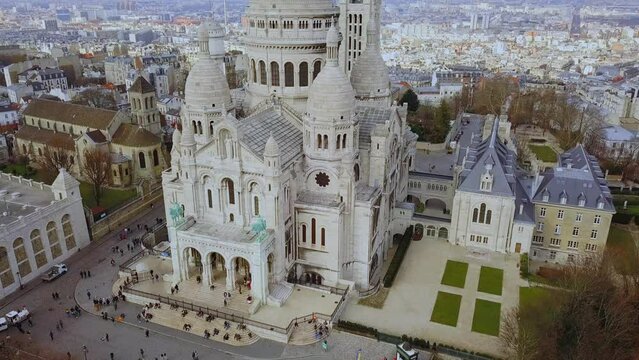 Basilica of the Sacred Heart of Paris and Montmartre aerial view 