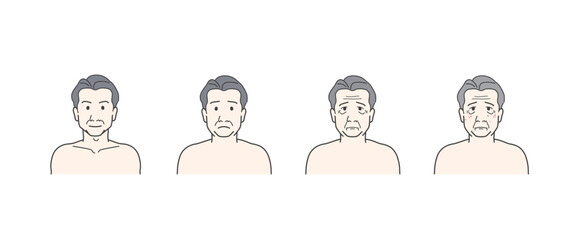 男性の顔の経年変化のアイコンイラストセット（老化・加齢・シワ・シミ） - obrazy, fototapety, plakaty