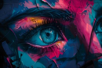 Hypnotic Jewel-Toned Graffiti Eye in Midnight Solitude - obrazy, fototapety, plakaty