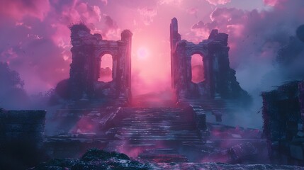 Mystical Ruins Echoing with Phantom Whispers - A Bohemian Rhapsody of Color and Grandeur - obrazy, fototapety, plakaty