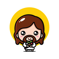 cute jesus holding a growing plant