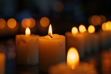 Lit candles with bokeh on a dark background