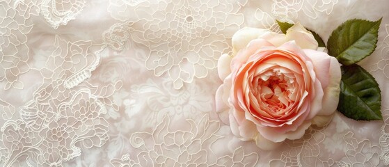 Beautiful English rose on lace background
