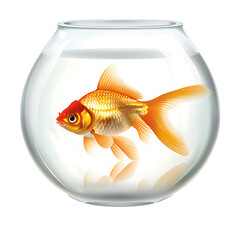 Goldfish in bowl isolated on white photo-realistic vector illustration