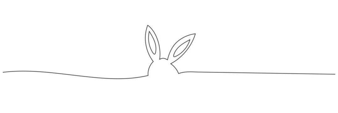 Easter Bunny Ears line art banner in scribble style hand drawn with continuous thin line, divider shape. Png clipart isolated on white background . Vector illustration. EPS 10