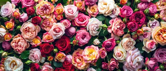 Fototapeta na wymiar Blooming beautiful colorful roses as floral background