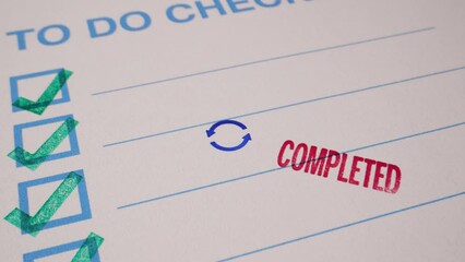 10 to do checklist with green stamp checkmarks and a completed stamp