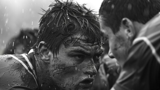 The intense concentration of players as they engage in a closeup scrum.