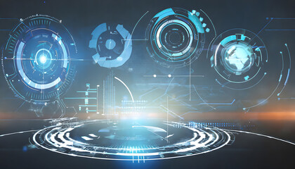 Sci-Fi Holographic Interface background . Generative AI.