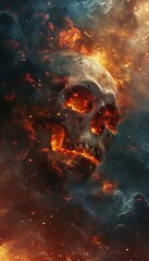Fiery Skull Amidst Dark Background