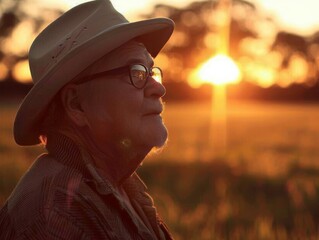 Man Wearing Hat and Glasses Standing in Field