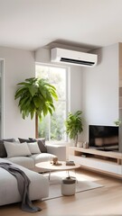 Air conditioner with fresh natural in a modern living room.