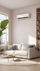 Air conditioner with fresh natural in a modern living room.