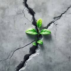 Plant growing in the cracked concrete ground