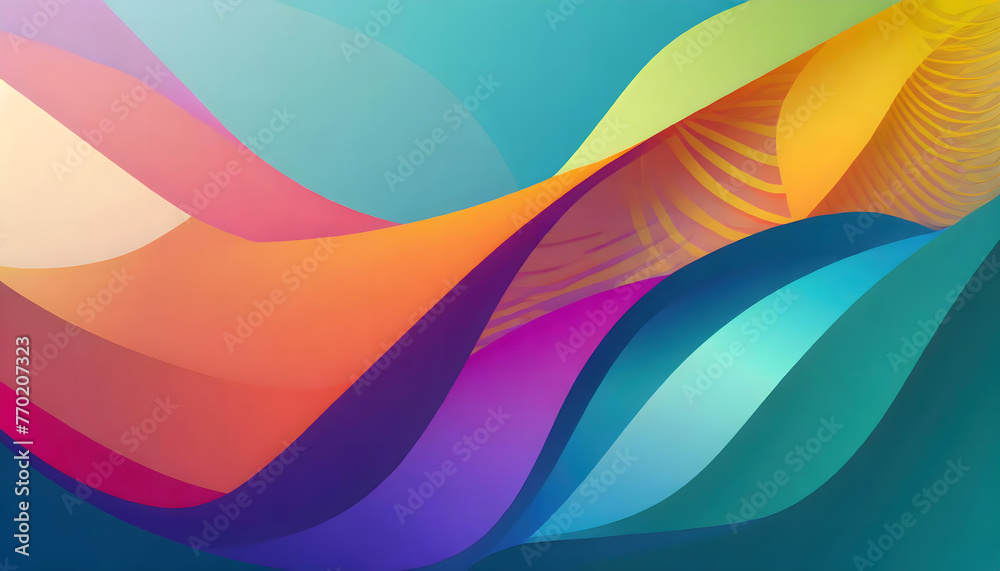 Wall mural 3d colorful geometric abstract background overlap layer on bright space with waves decoratio. genera