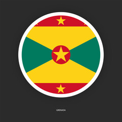 Grenada circle flag icon with white border isolated on dark grey background.