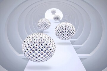 3d tunnel with rolling out 3d balls
