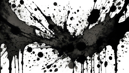 Black dried paint splattered in dirty style. Isolated black ink stencils for graphic design. Generative AI.