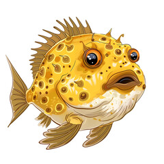 A yellow puffer fish on a white background illustration