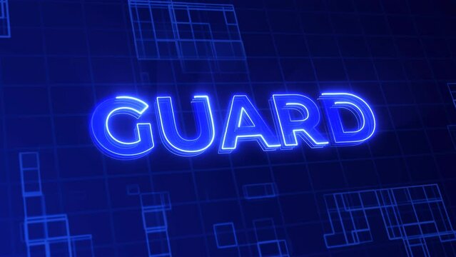 GUARD word digital lettering with high tech or futuristic typography, Neon text effect HUD