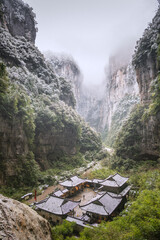 Beautiful View of Wulong Karst National Park in winter covered with snow
