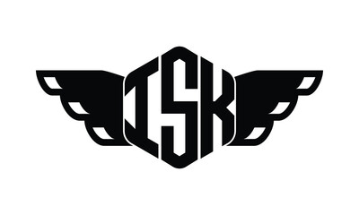 ISK polygon wings logo design vector template.