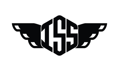 ISS polygon wings logo design vector template.