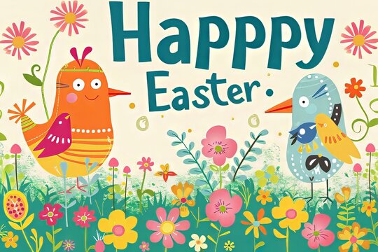 Easter Greetings: cute clip art with phrases like "Happy Easter"