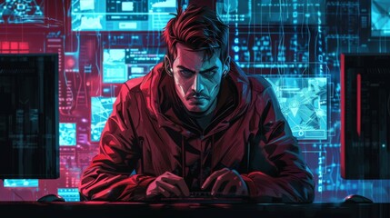 Obraz premium artistic illustration, the intricate world of cyber hacking comes to life
