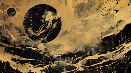 Celestial Elegance in Gold and Black Wallpaper Background - obrazy, fototapety, plakaty