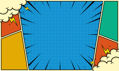 Colorful comic panel scene cartoon background with cloud