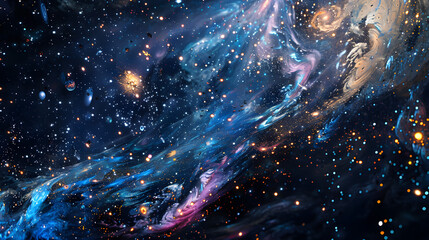 Cosmic Swirl in Blue and Orange Nebula Wallpaper Background - obrazy, fototapety, plakaty