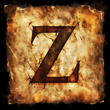 The letter "Z" stands etched on aged parchment, its edges curled and scorched, radiating the aura of ancient secrets and bygone eras.