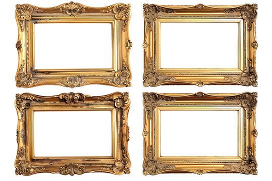 Set of antique golden rectangular picture frames, cut out