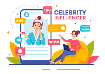 Celebrity Influencers Vector Illustration with Posts on Internet for Advertising Marketing, Daily Life or Endorse in Flat Cartoon Background