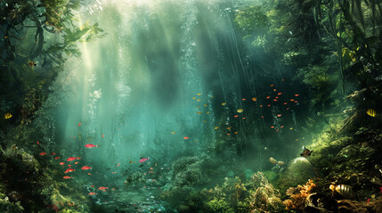 underwater forest - obrazy, fototapety, plakaty