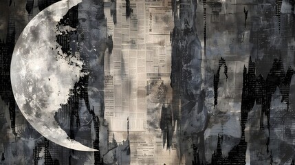 Monochromatic Lunar Paper Collage Wallpaper Background