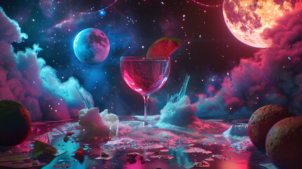 Lunar libations celestial theme view with a playful touch outer space moon color  - obrazy, fototapety, plakaty