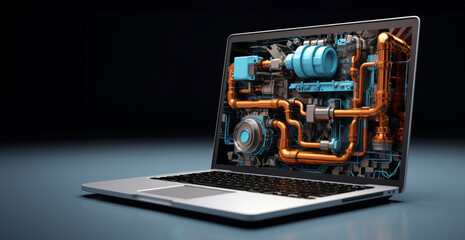 Hydraulics system troubleshooting with laptop, graphic design ,