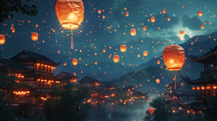 Lantern festival, sky filled with wishes - obrazy, fototapety, plakaty
