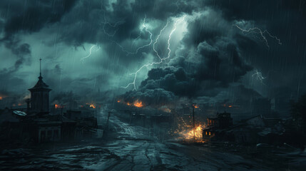Lightning superstorm, perpetual thunder and destruction - obrazy, fototapety, plakaty