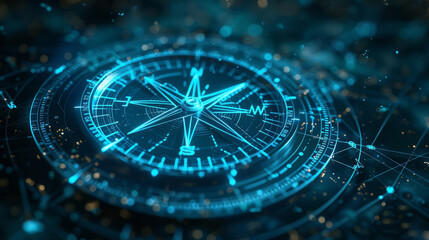 Digital wireframe of a compass, strategic direction in business,