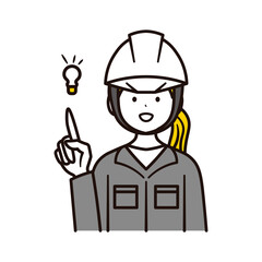 アイデアを閃く建築現場で働く日本人女性会社員の上半身のイラスト素材
